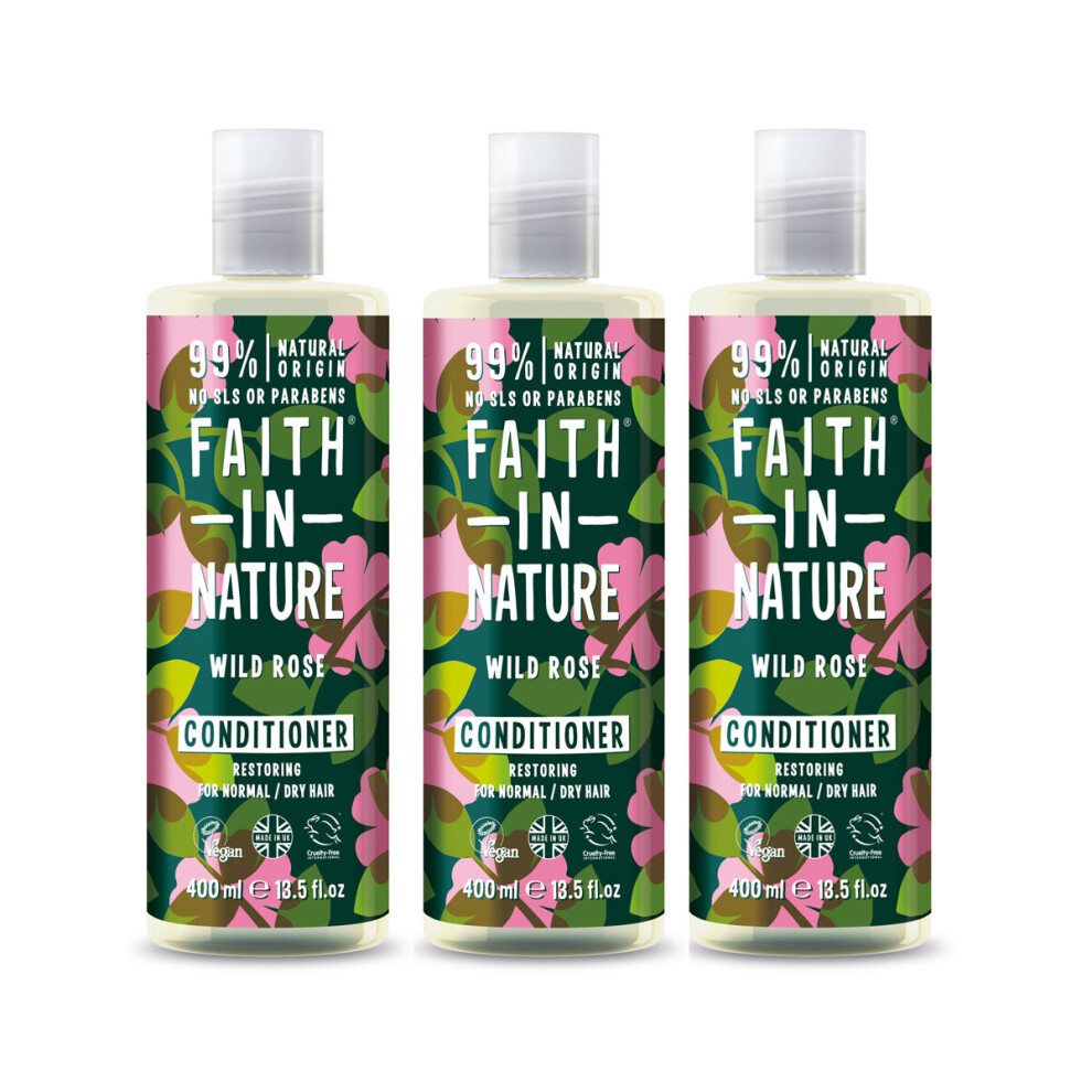 (Trio Pack) Faith In Nature Wild Rose Restoring Conditioner For Normal and Dry Hair 400ml Trio