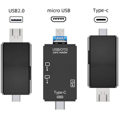 SD Card Reader,USB Type C Micro USB SD Card Reader USB 2.0 Adapter Memory Card Reader for MMC, SDXC,SDHC,SD,RS-MMC, Micro SD, Micro SDXC,Micro SDHC Ca 2