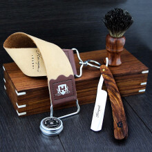 Hand Assembled Classic Collection Vintage Barber Salon Outstanding Wooden Box Straight Cut Throat Wooden Shaving Razor, Wooden Black Badger Hair Shavi
