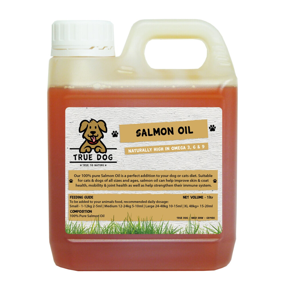 True Dog 100% Pure Salmon Oil 1 Litre - Salmon Oil for Dogs 1000ml - Omega 3, 6 & 9