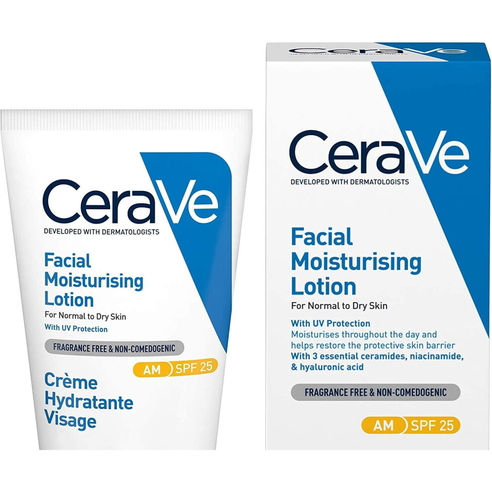 CeraVe AM Facial Moisturising Lotion SPF 25 | 52ml/1.75oz | Daily Facial Moisturiser with SPF for Normal to Dry Skin