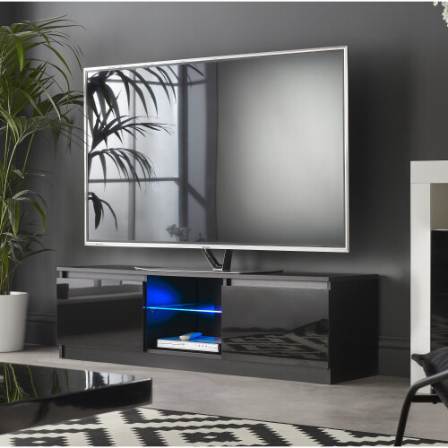 (Black) 1400 Modern TV Stand Cabinet Unit with LED Blue Lights for 40 49 50 65