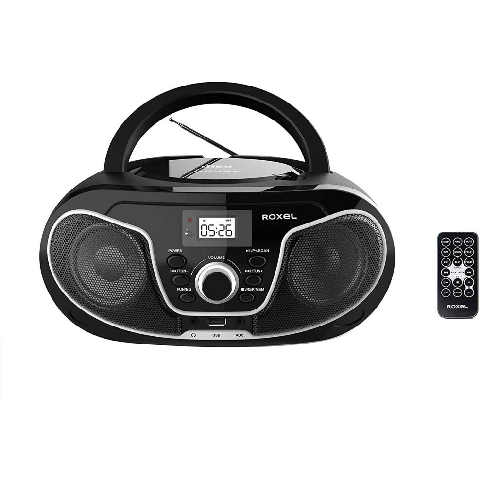 Roxel RCD-S70BT Portable Boombox CD Player with Bluetooth, Remote Control, FM Radio, USB MP3 Playback, 3.5mm AUX Input, Headphone Jack, LED Display (B