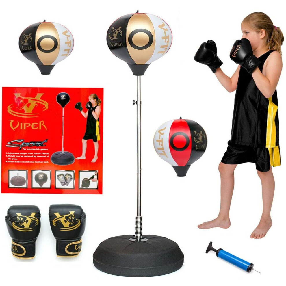 Viper Kids/Junior/Children Free Standing Punch Boxing Bag Set Toy 4FT with Free Gloves White/Gold