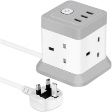 Cube Extension Lead with USB, 4 Way Power Strip with 3 USB Ports (5V/2.4A) BEVA UK Power Socket with Switch 1.5M Extension Cords for Home, Office, Tra