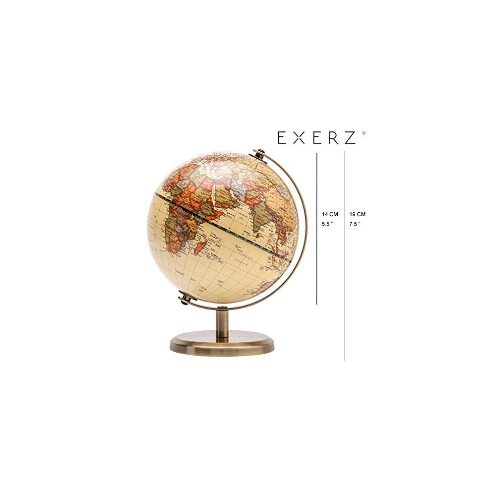 Exerz Antique Globe Dia 5.5-Inch / 14Cm - Educational/Geographic/Modern Desktop Decoration - Stainless Steel Arc And Base - For School, Home, And Offi