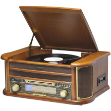 Denver MCR-50 Retro Wooden Music Centre Hi-Fi With Remote Control, Record Player, CD Player, Cassette Player, FM/AM Radio, USB, AUX IN - Record to MP3