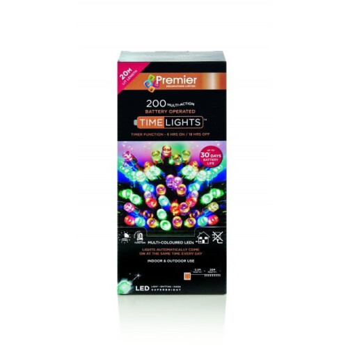 Premier Premier 200 LED Multi-Coloured Battery-Operated Time Lights - 20m 1