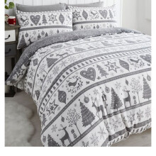 Noel Grey Christmas Double Duvet Cover Set Bedding Quilt Bed Set