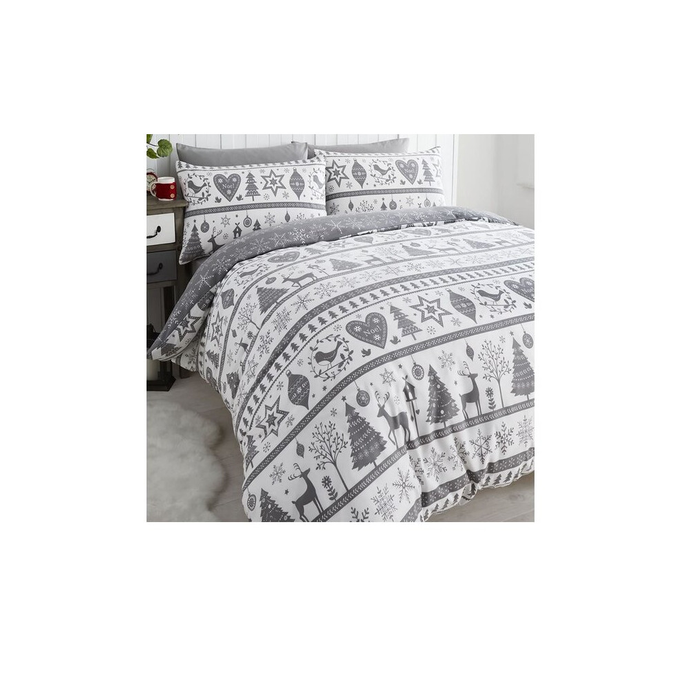 Noel Grey Christmas Double Duvet Cover Set Bedding Quilt Bed Set