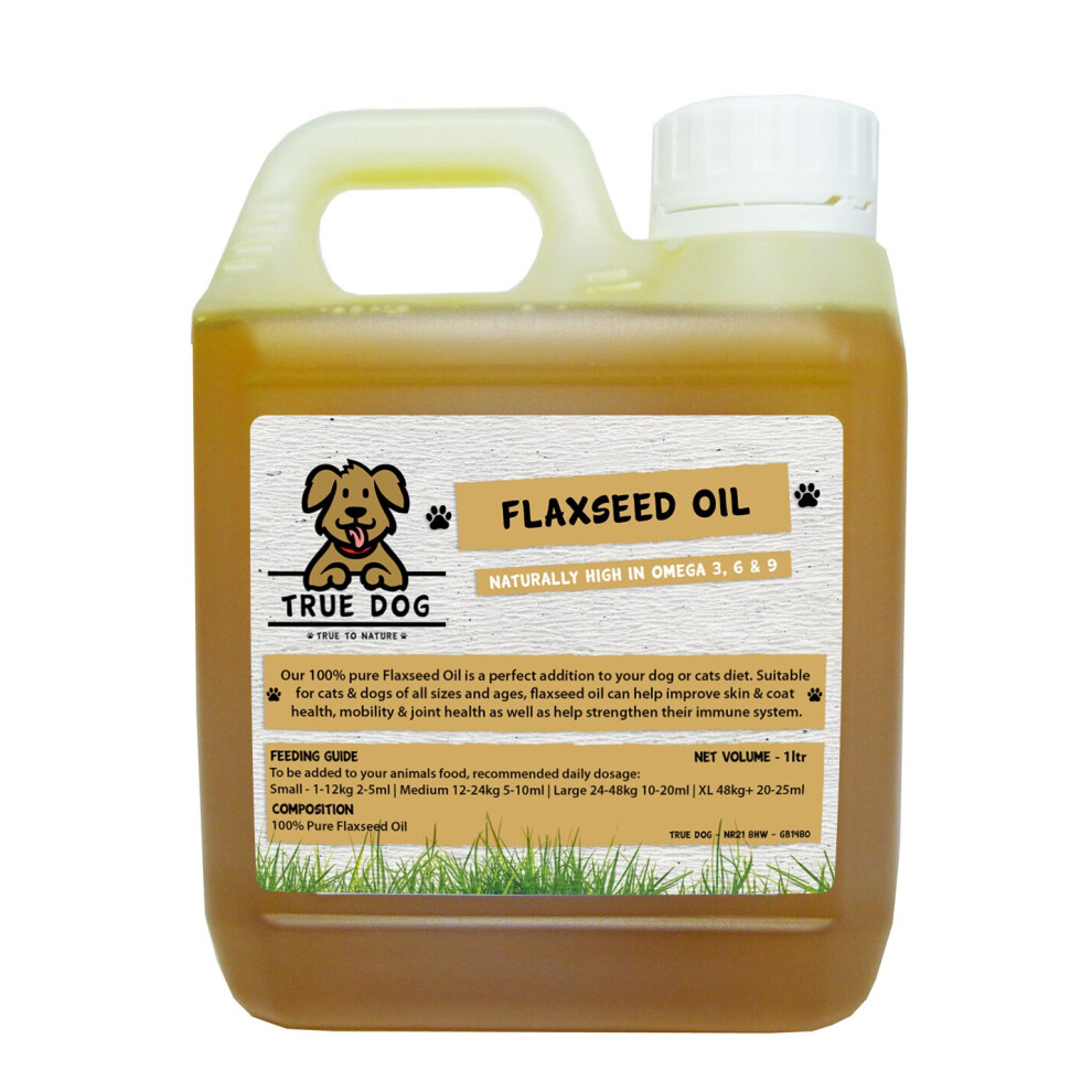 True Dog Flaxseed Oil for Dogs 1 Litre - Dog Feed Supplement - Linseed Oil 1000ml