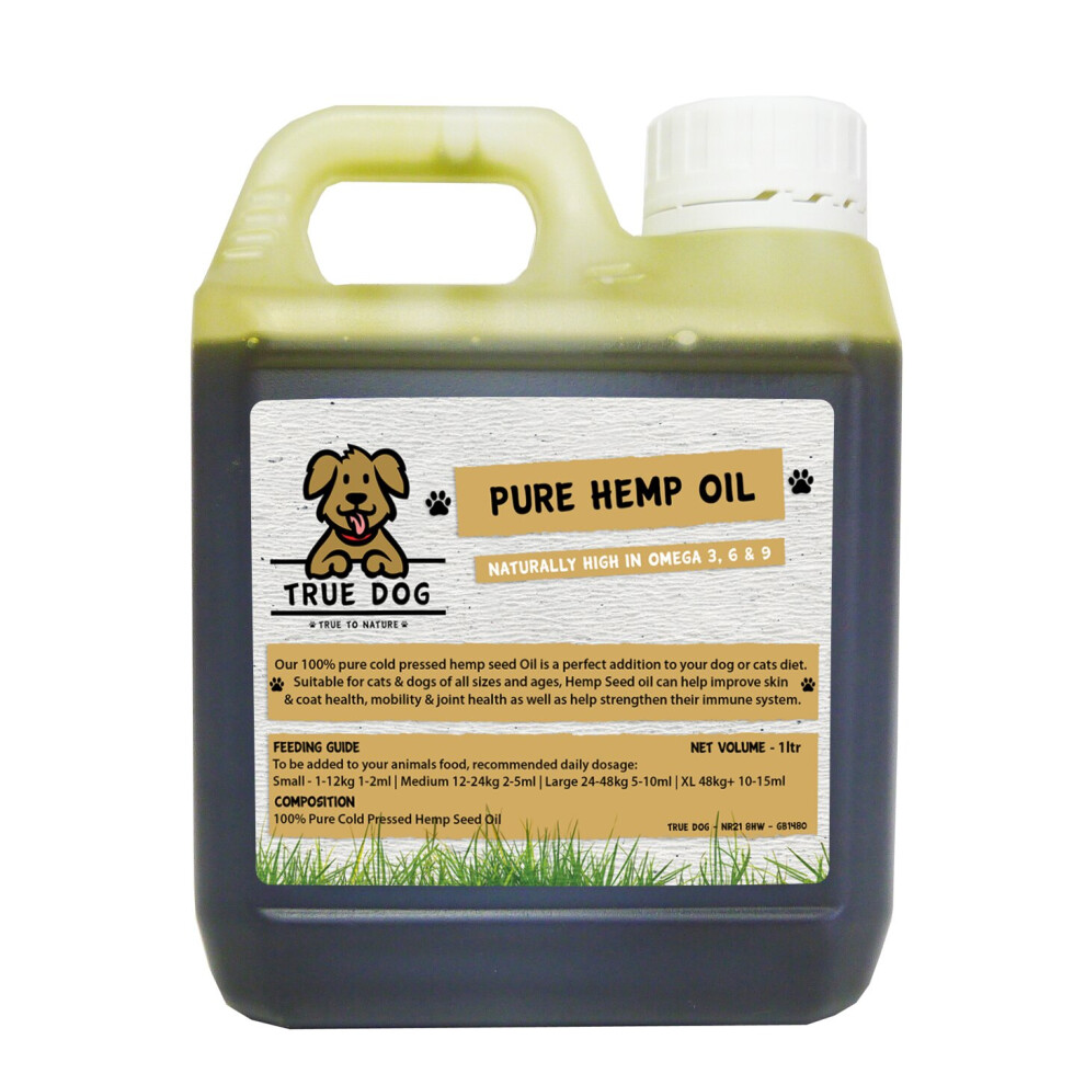 True Dog Hemp Oil for Dogs 1 Litre - Dog Feed Supplement - 100% Pure Cold Pressed, 1000ml