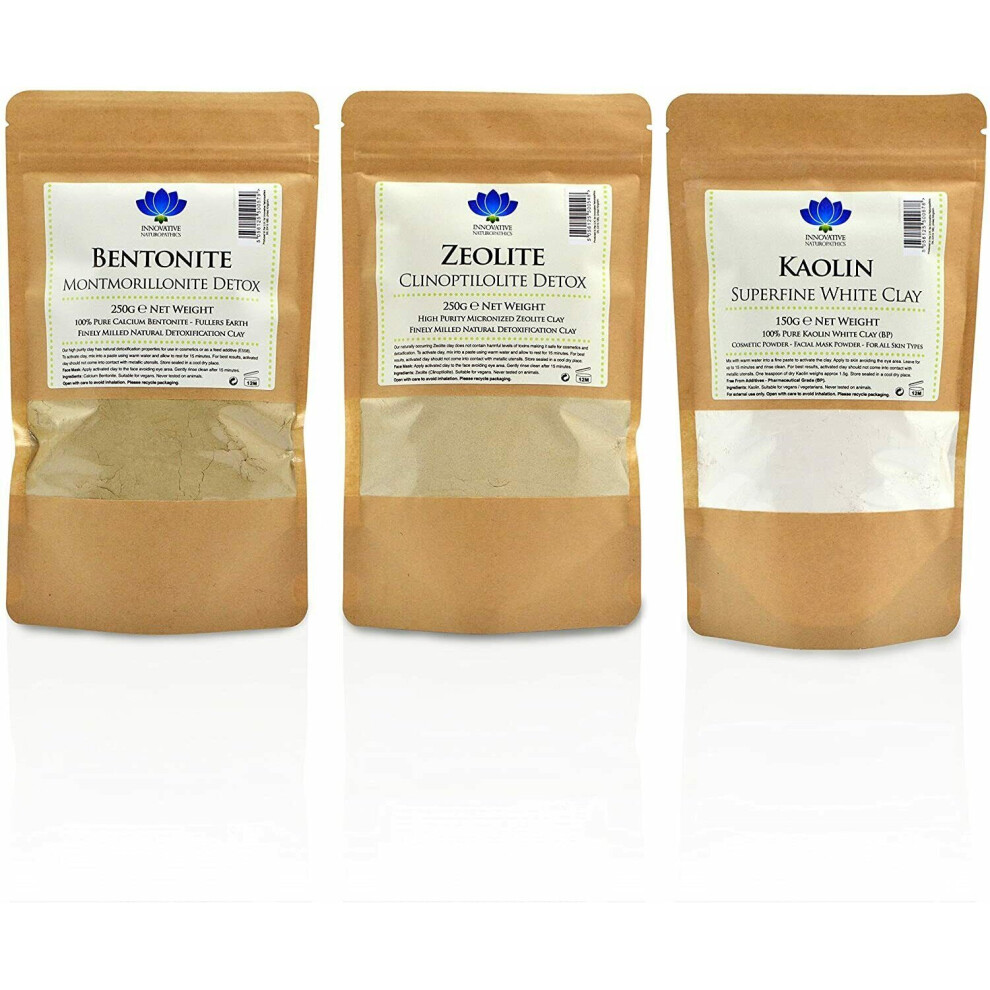 Innovative Naturopathics Healing Clay Kit No. 2 - Bentonite 250G / Zeolite 250G / Kaolin 150G