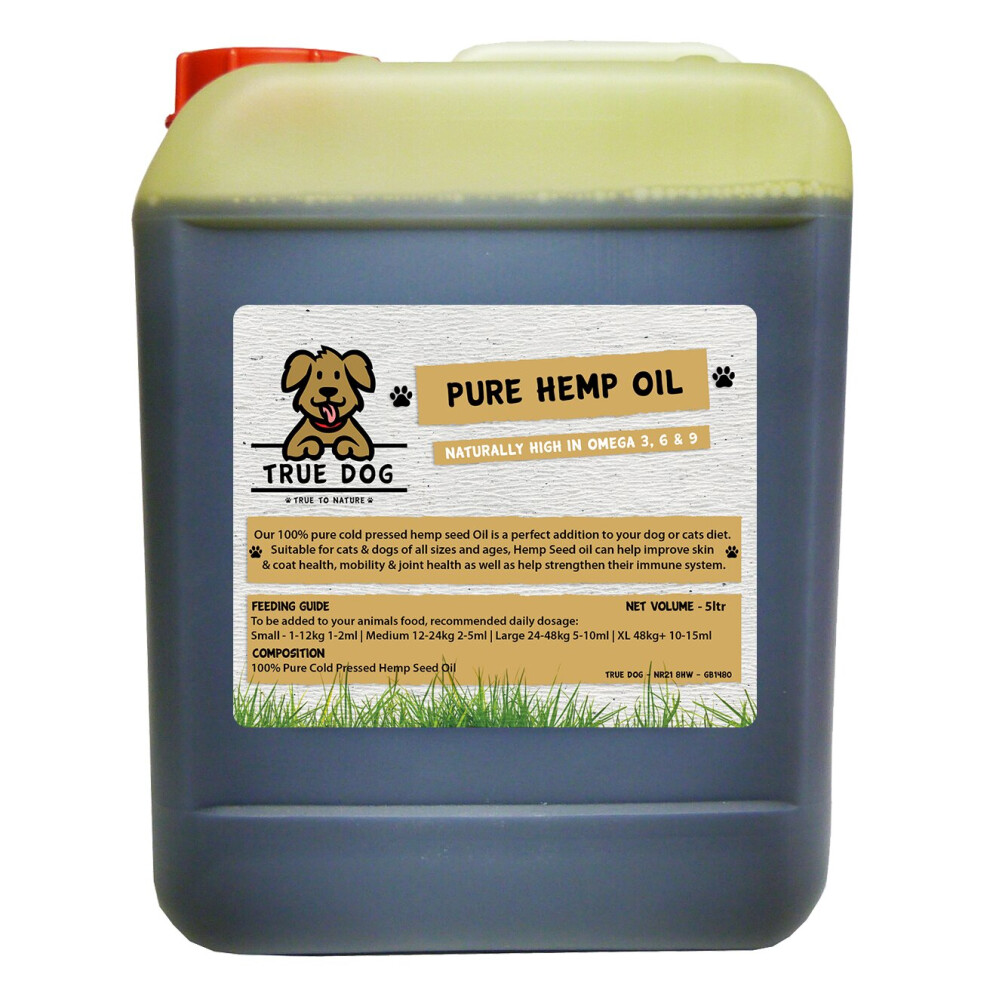 True Dog Hemp Oil for Dogs 5 Litre - Dog Feed Supplement - 100% Pure Cold Pressed, 1000ml