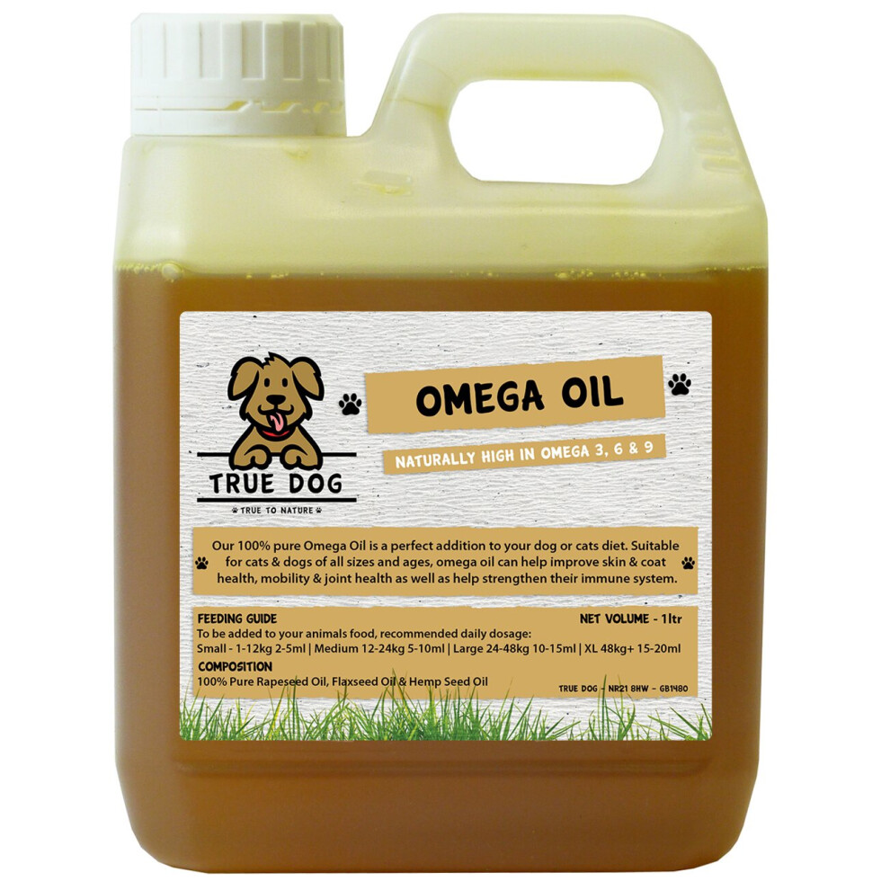 True Dog Premium Omega Oil for Dogs 1 litre, High in Omega 3, 6 & 9, Hemp Oil, Flax