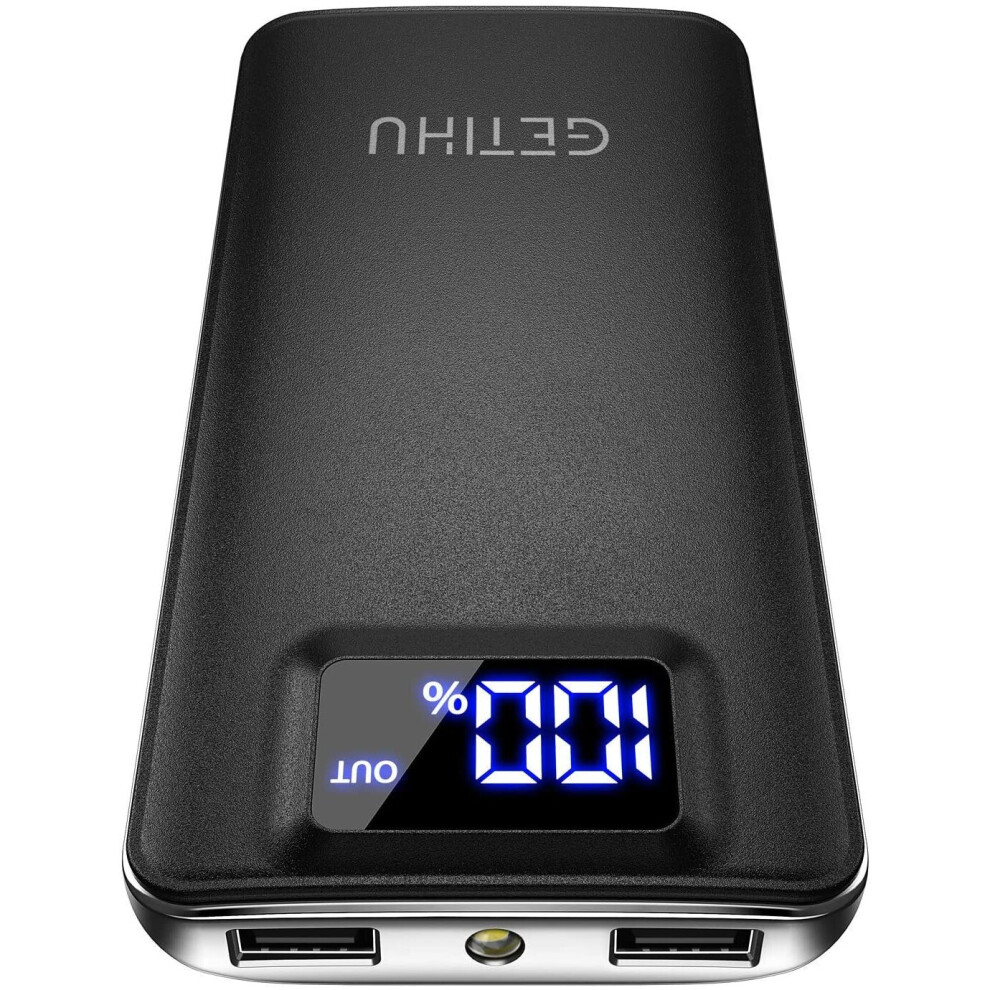 GETIHU Power Bank, LED Display 10000mAh Portable Charger, 4.8A 2 USB Ports High-Speed Battery Pack with Flashlight, Compatible with iPhone 11 Pro iPad