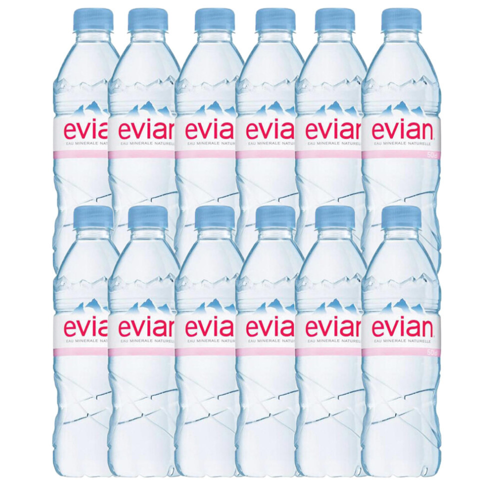 12 x 500ml Evian Natural Mineral Still Water Lunch Drink Hydrate 