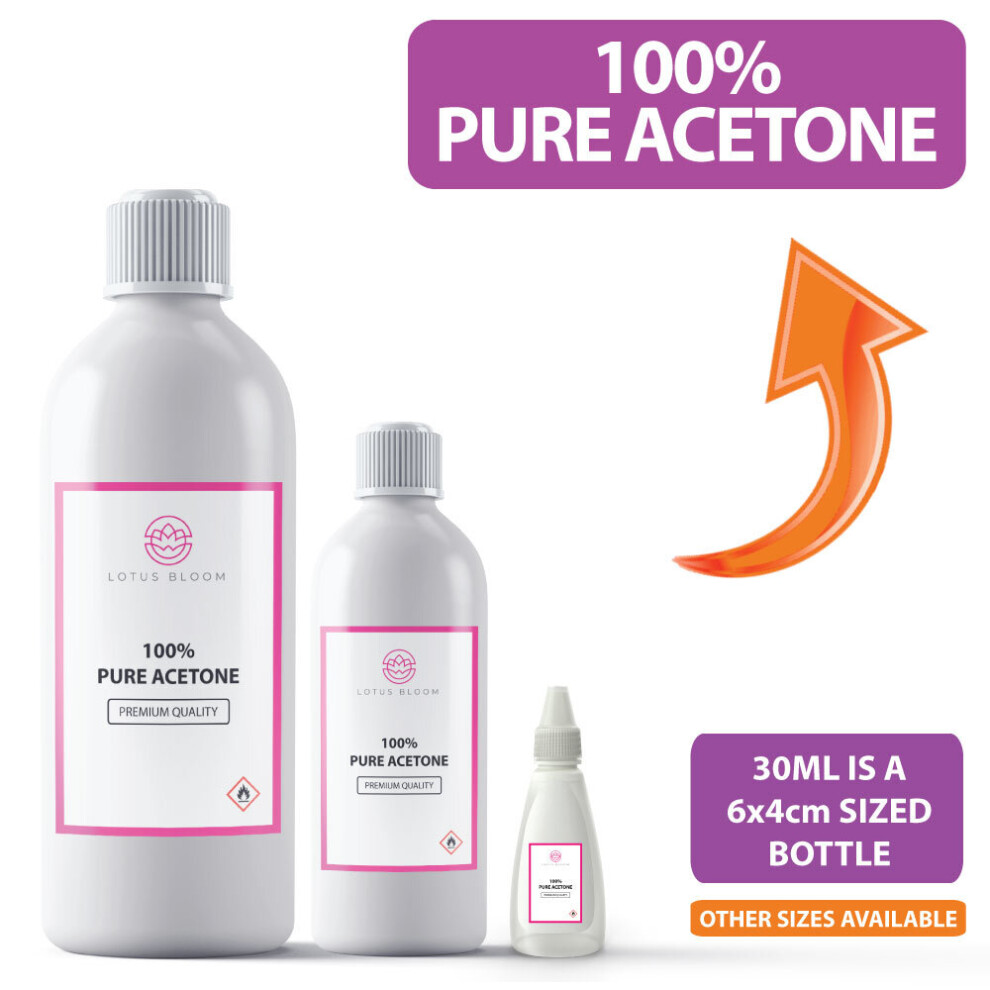 (30ml sample size) Pure Acetone 100% Formulation - Gel Nail Polish Remover 1L Litre 500ML 250ML 1L