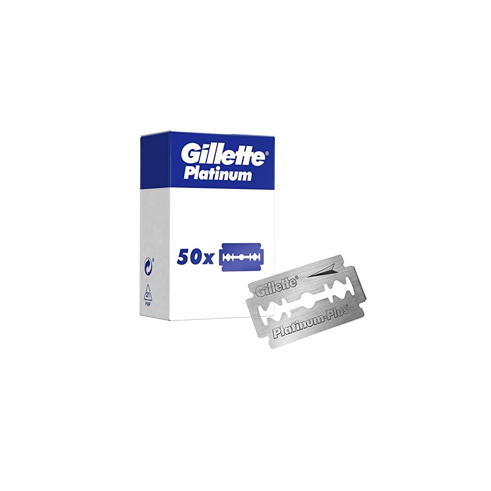 Gillette Double Edge Platinum Safety Razor Blades for Men, Pack of 50 Stainless Steel Refill Blades