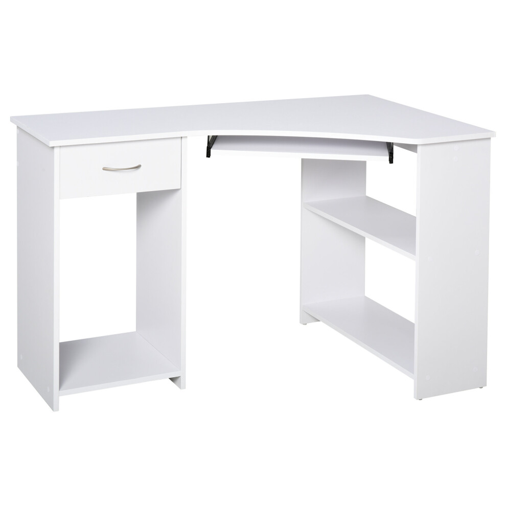 HOMCOM L-Shaped Corner Computer Desk w/ 2 Shelves Worktop White