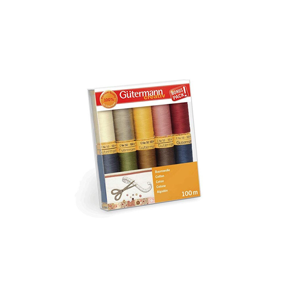 Gütermann Gutermann 734521-3 Thread Set Natural Cotton 50 100M/10 Reels, Multi-Colour