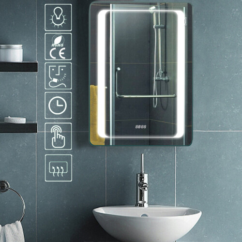 Living And Home Anti-fog LED Clock Wall Mounted Mirror Cabinet, Touch Control Switch 2