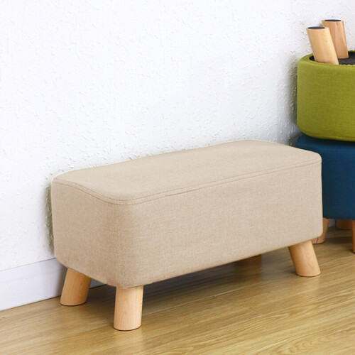 Living And Home Beige Small Rectangular Linen Footstool 2