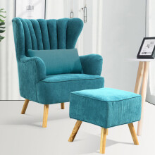 Faux Wool Upholstered Armchair with Footstool