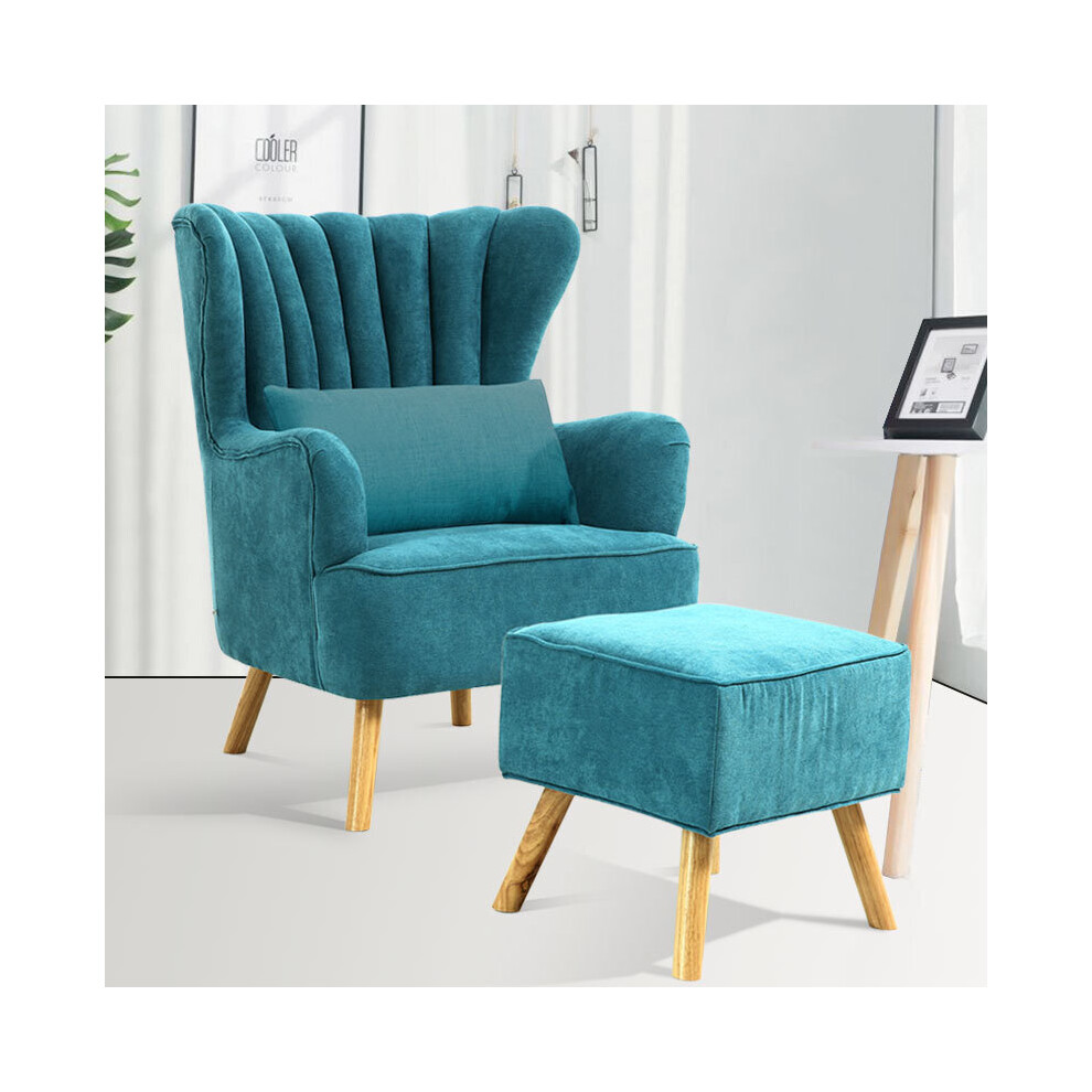 Faux Wool Upholstered Armchair with Footstool