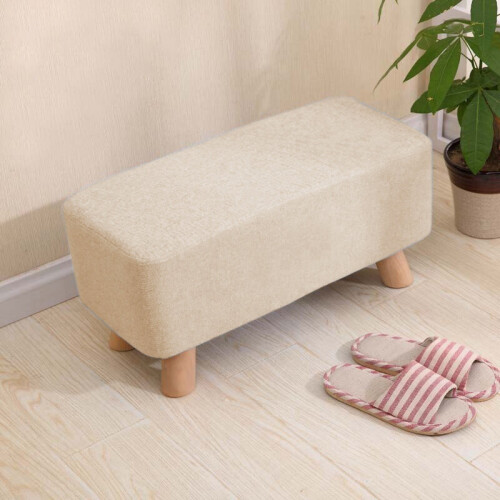 Living And Home Beige Small Rectangular Linen Footstool 1