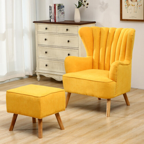 Living And Home Occasion Wingback Armchair with Footstool Yellow 1