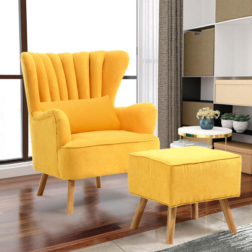 Living And Home Occasion Wingback Armchair with Footstool Yellow 2