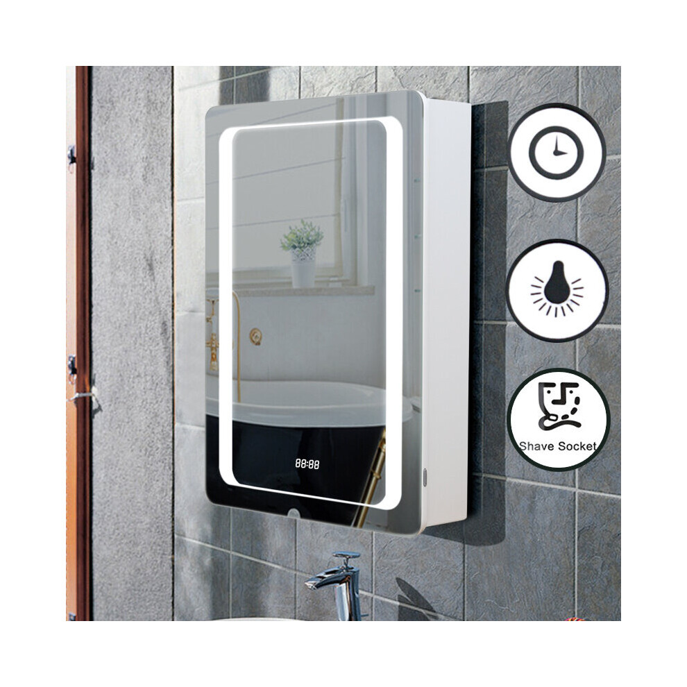 Anti-fog LED Clock Wall Mounted Mirror Cabinet, Touch Control Switch