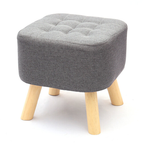 Living And Home 40CM Grey Square Linen Footstool Ottoman 2
