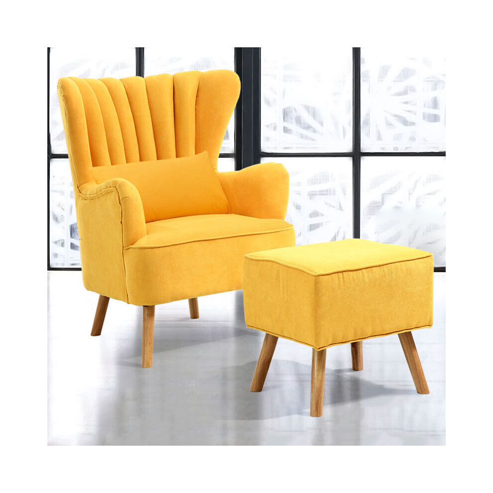 Living And Home Occasion Wingback Armchair With Footstool Yellow