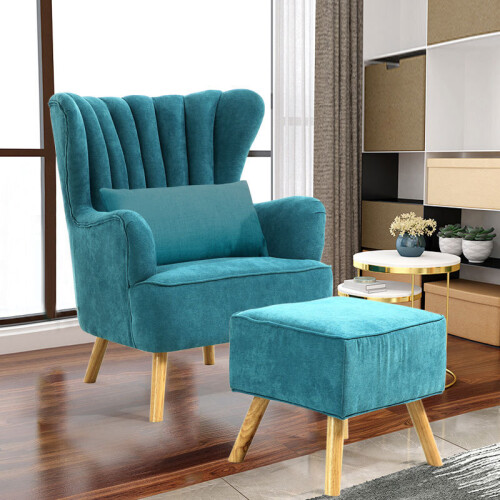 Living And Home Faux Wool Upholstered Armchair with Footstool 1