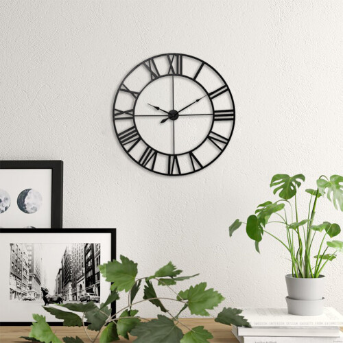 Living And Home 40CM Roman Numerals Metal Skeleton Wall Clock, Black 1