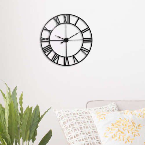 Living And Home 40CM Roman Numerals Metal Skeleton Wall Clock, Black 2