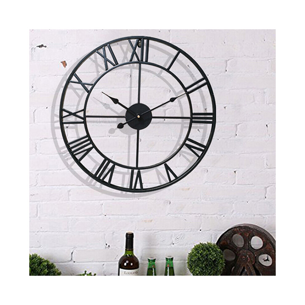 40CM Roman Numerals Metal Skeleton Wall Clock, Black