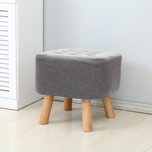 Living And Home 40CM Grey Square Linen Footstool Ottoman 1