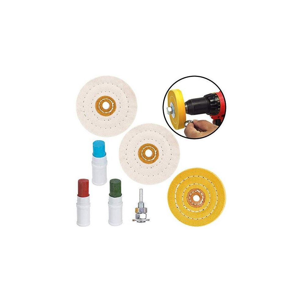 Metal Cleaning Steel Polishing Buffing Wheel & Compound Polish Kit for Drill (7 Piece Set)