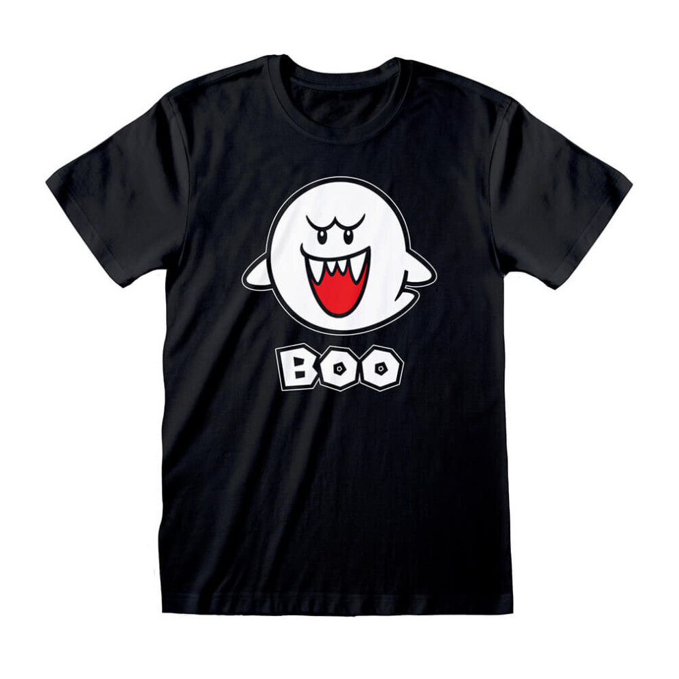 (Large) Men's Super Mario Bros. Boo Character Black T-Shirt