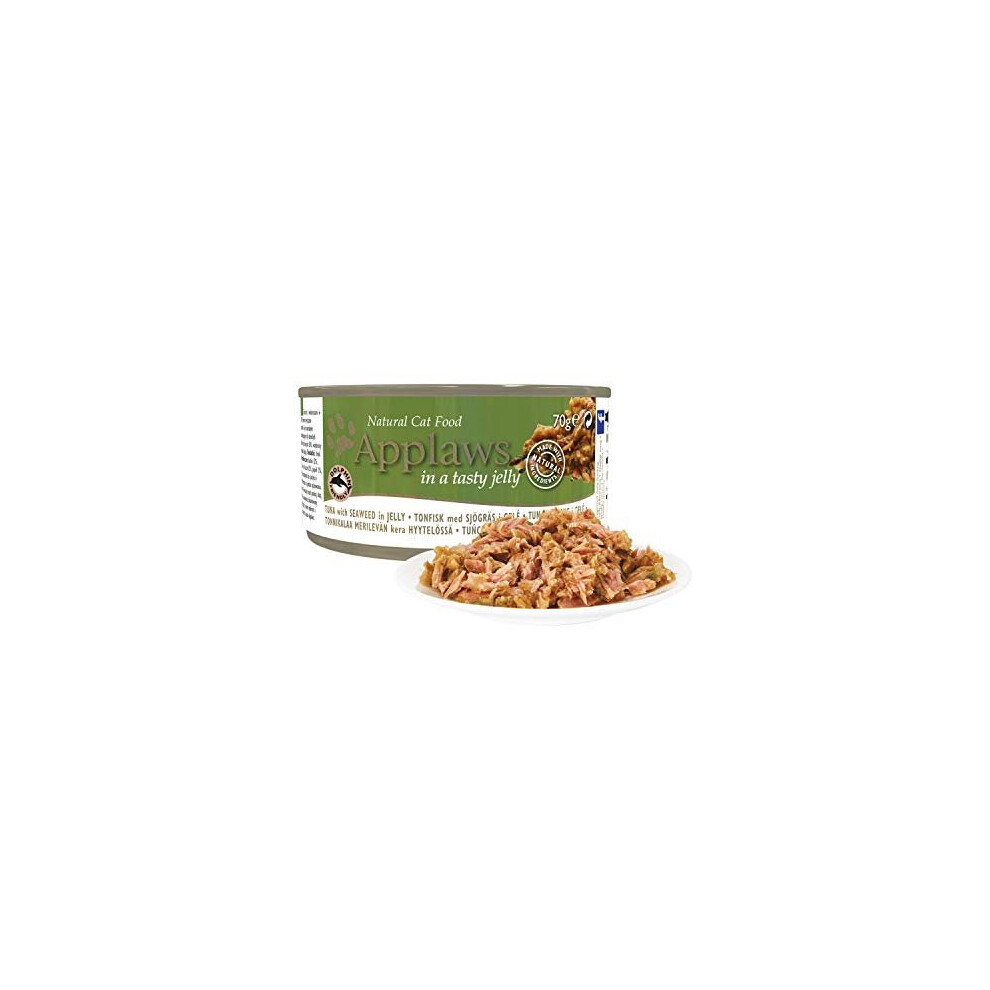 Applaws 100% Natural Wet Cat Food, Tuna with Seaweed in Jelly Can, 70g (Pack of 24)