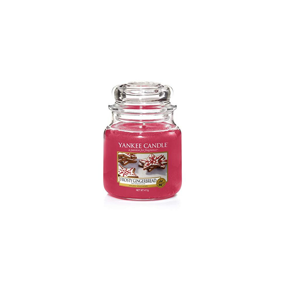 Yankee Candle Scented Candle | Frosty Gingerbread Medium Jar Candle| Burn Time: Up to 75 Hours