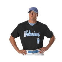 Alleson Athletic B33685103 Two Button Mesh Baseball Jersey with Piping, Red & White - Small