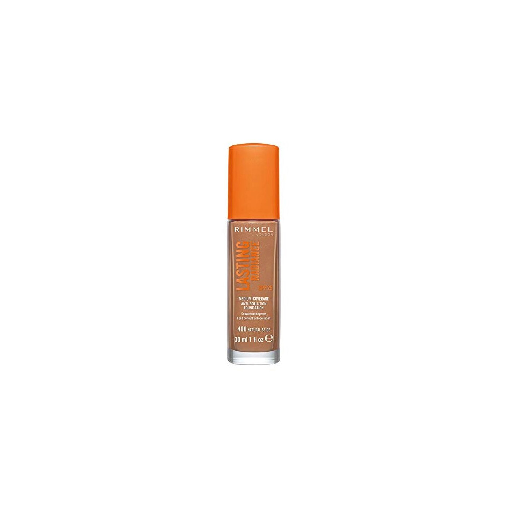 Rimmel Beige Lasting Radiance Medium Coverage Anti Pollution Foundation, Spf 25, 400 Natural (Rimmel Wake Me Up Foundation Upgrade)