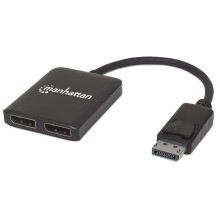 Manhattan DisplayPort to 2-Port DisplayPort Splitter Hub with MST, 4K@30Hz, USB-A Powered, Video Wall Function, Black, Blister
