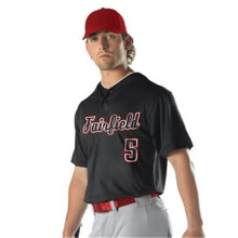 Alleson Athletic B33785103 Youth Two Button Mesh Baseball Jersey with Piping, Gold & White - Small