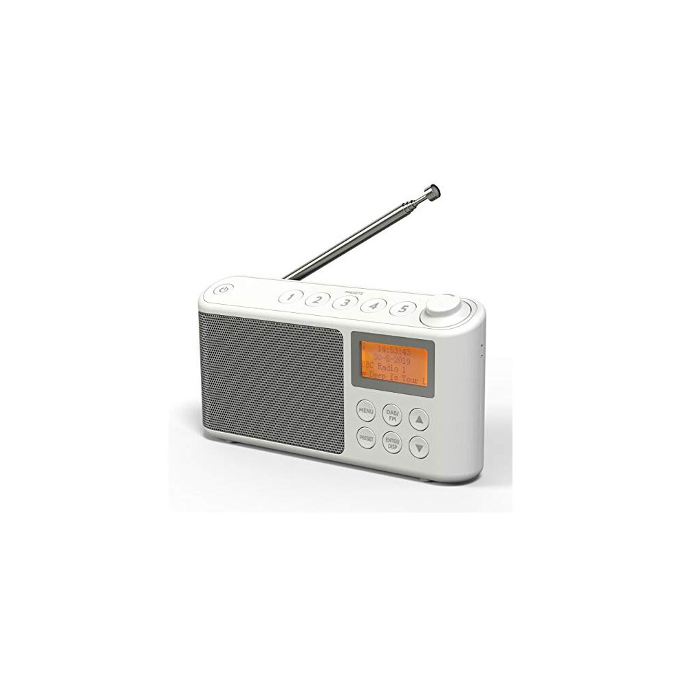 DAB/DAB+ & FM Radio, Mains and Battery Powered Portable DAB Radios Rechargeable Digital Radio with USB Charging for 15 Hours Playback (White)