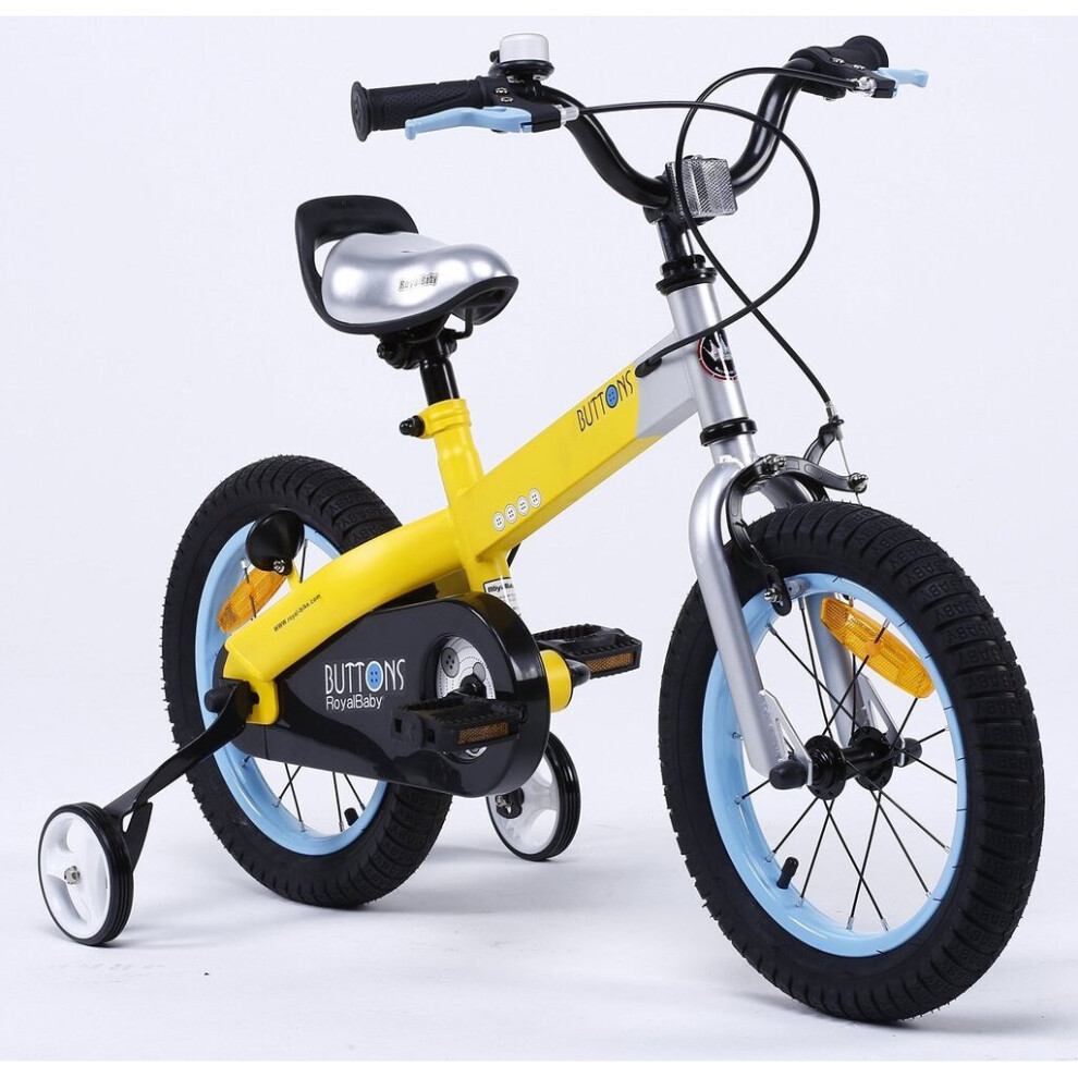 (matt-yellow, 16") RoyalBaby Button Freestyle kids children's bike with stabilisers, 4 colour, 12" 14" 16"